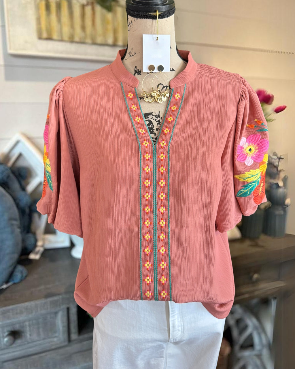 Textured Embroidered Floral Top