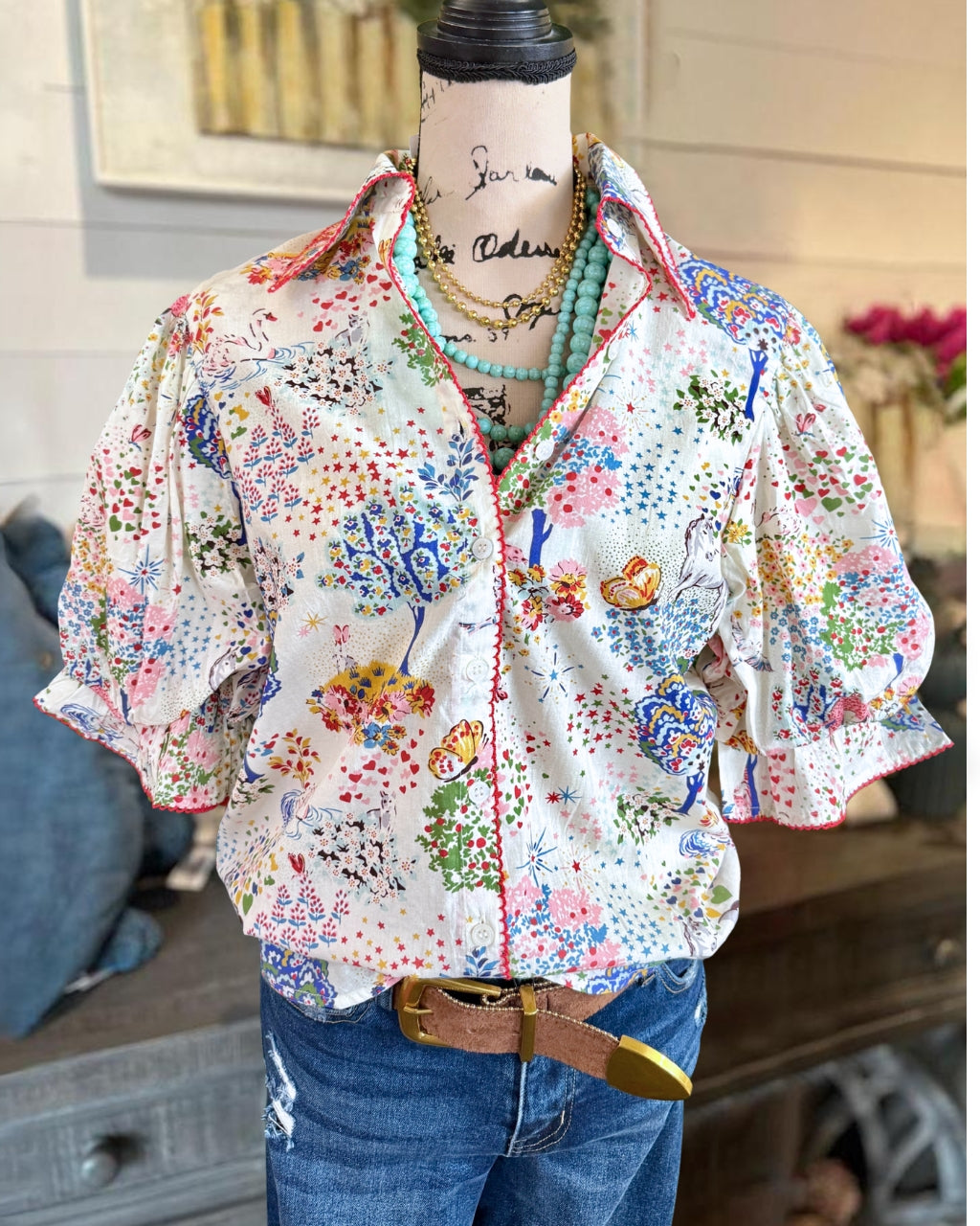 Vibrant Spring Pattern Satin Shirt