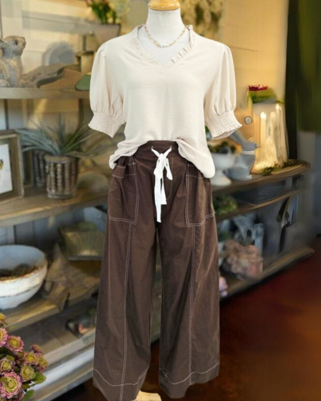 Stylish Large Pockets Wide-Leg Trousers