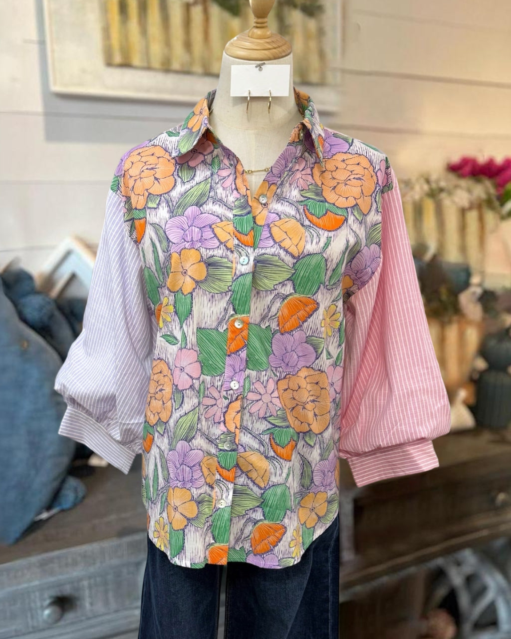 Lively Floral Striped Shirt