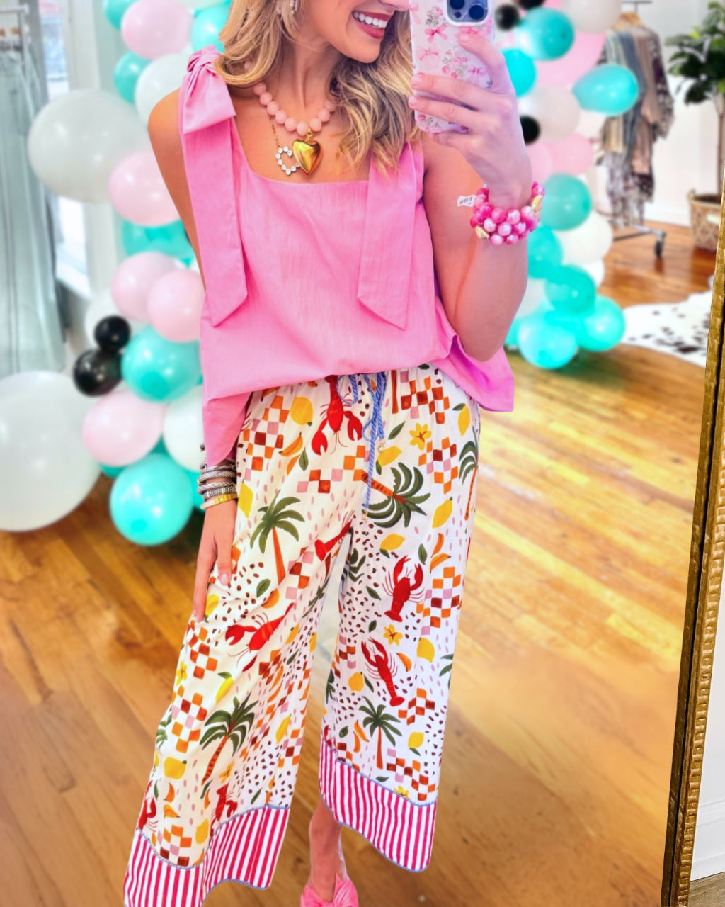 Tropical Lobster Satin Trousers