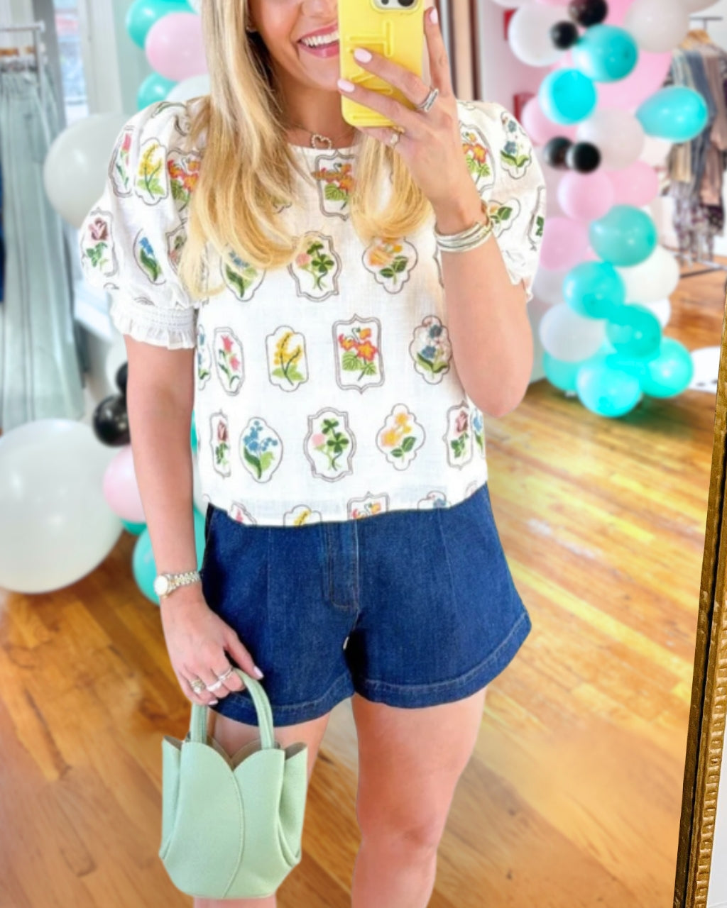 Floral Picture Frame Puff Sleeve Top