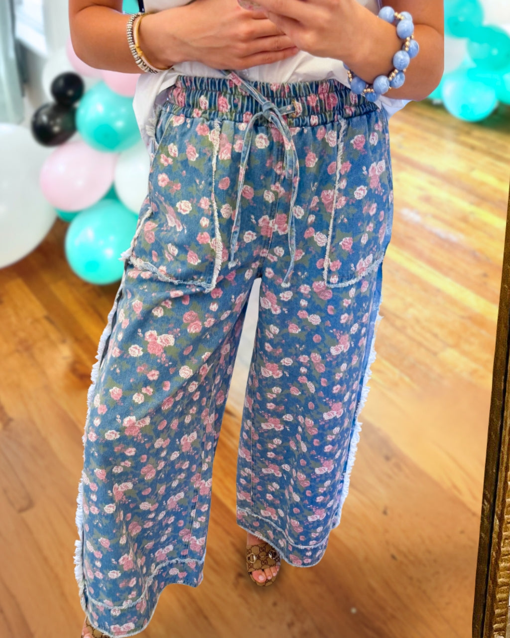 Spring Floral Wide-leg Jeans