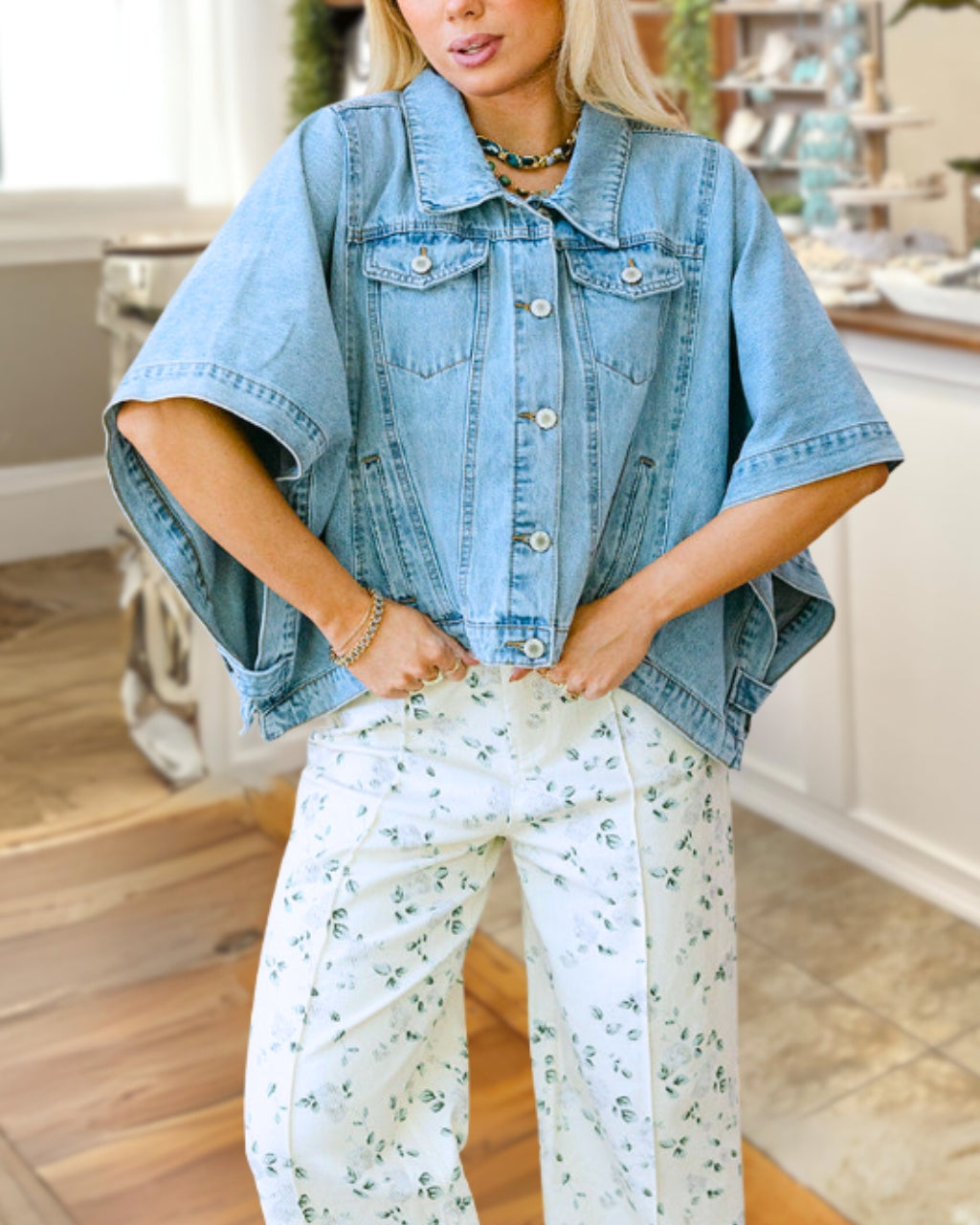 Chic Dolman Sleeve Denim Jacket