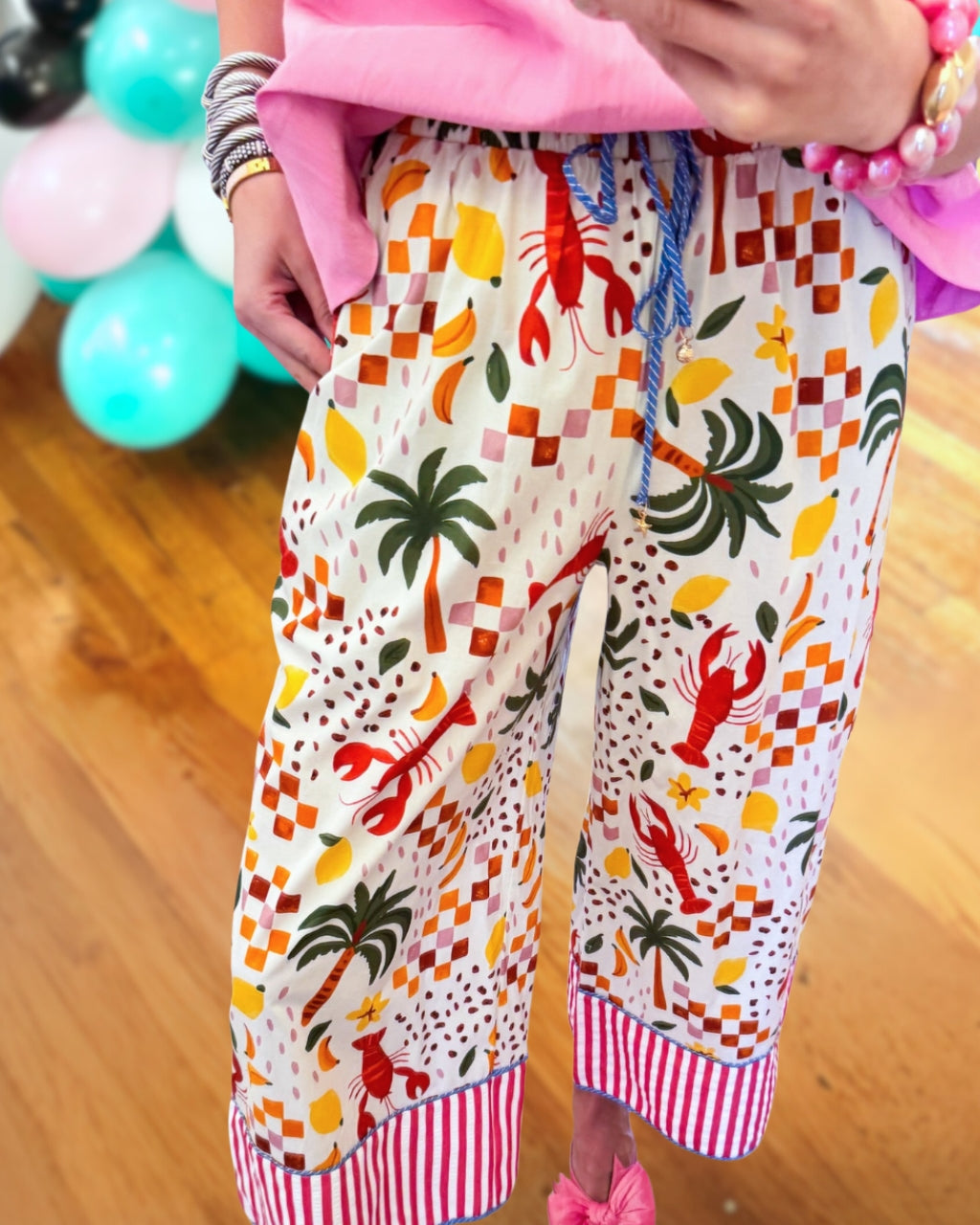 Tropical Lobster Satin Trousers