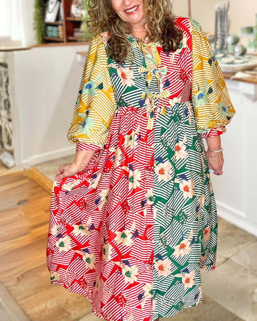 Colorful Floral Satin Dress