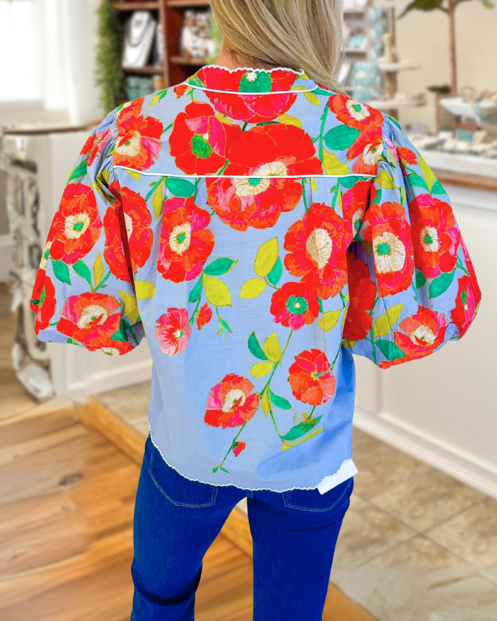 Floral Poplin Puff Sleeve Shirt