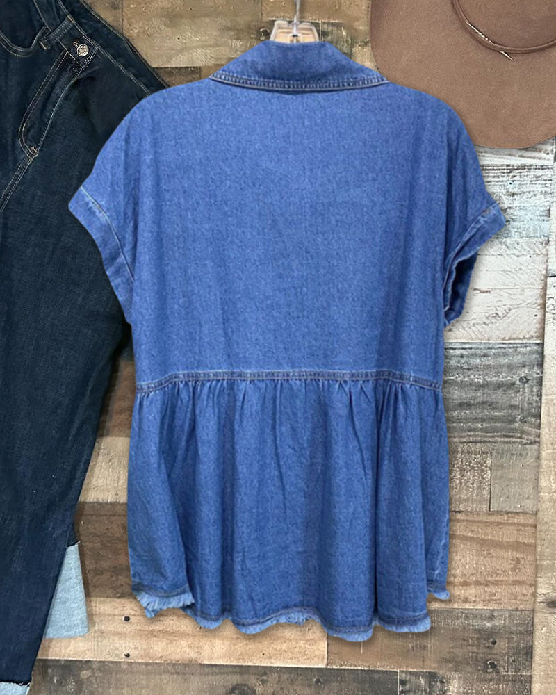 Denim Button Down Short Sleeve Shirt