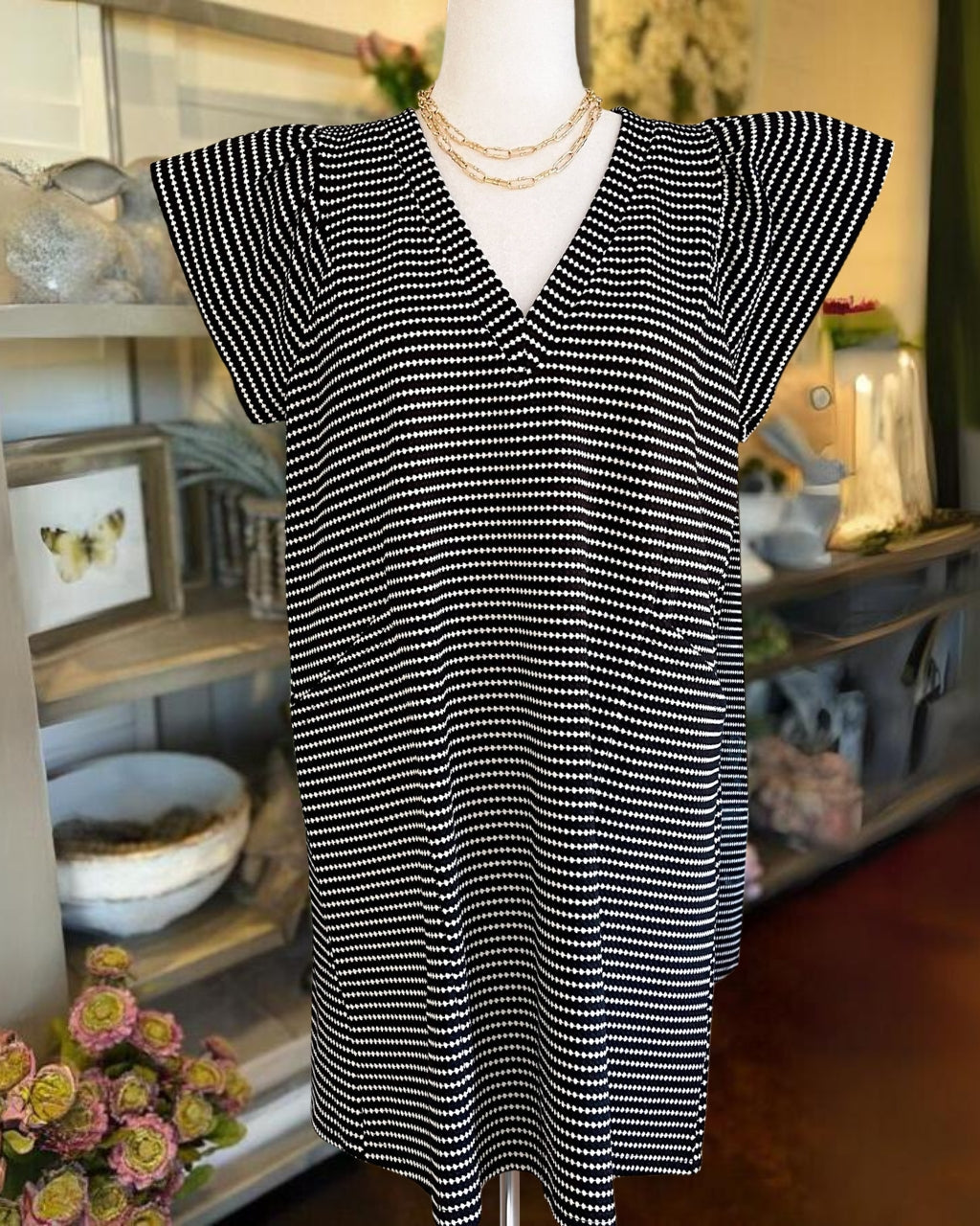 Dotted Stripe Textured Dress