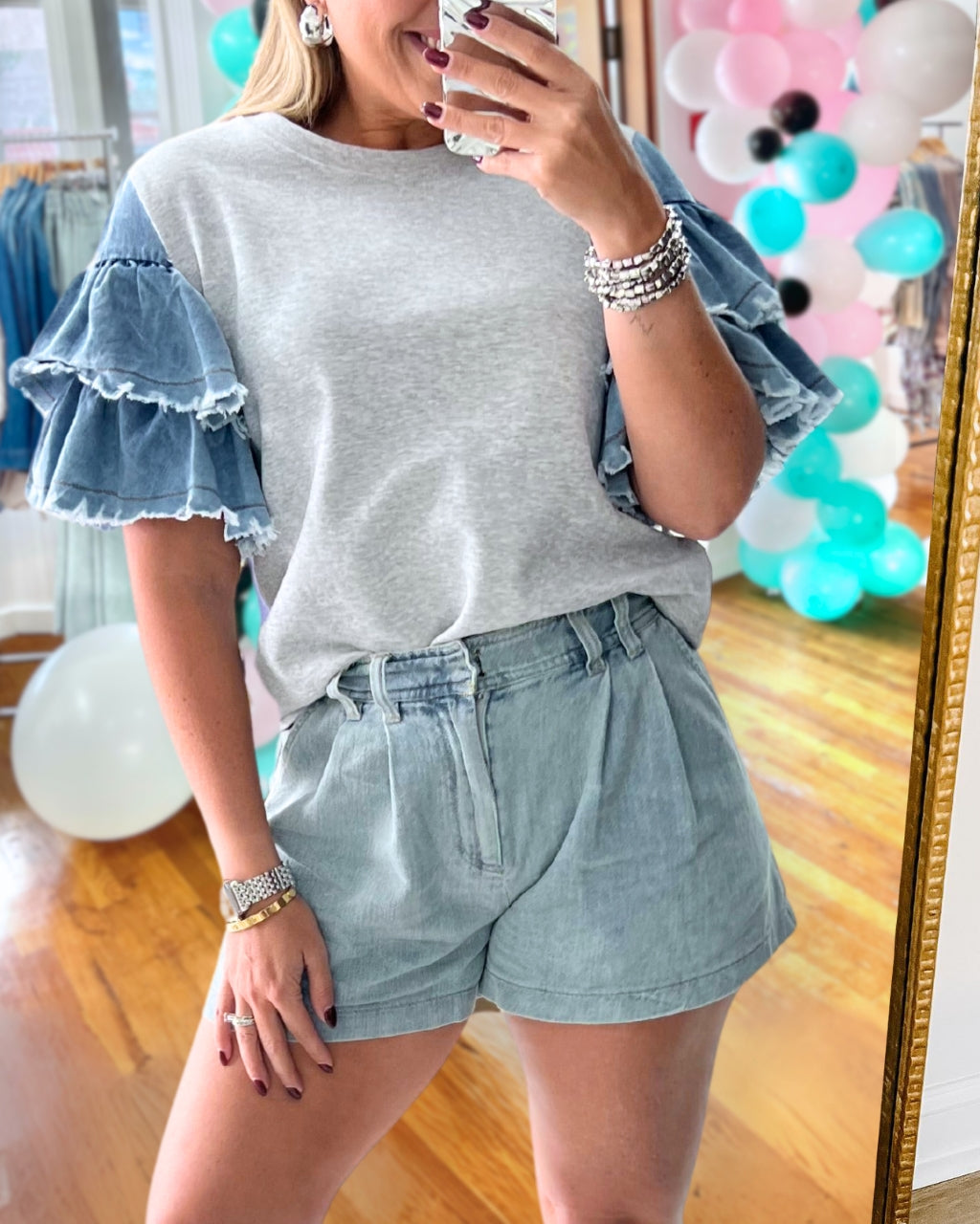 Denim Ruffle Sleeves Tee