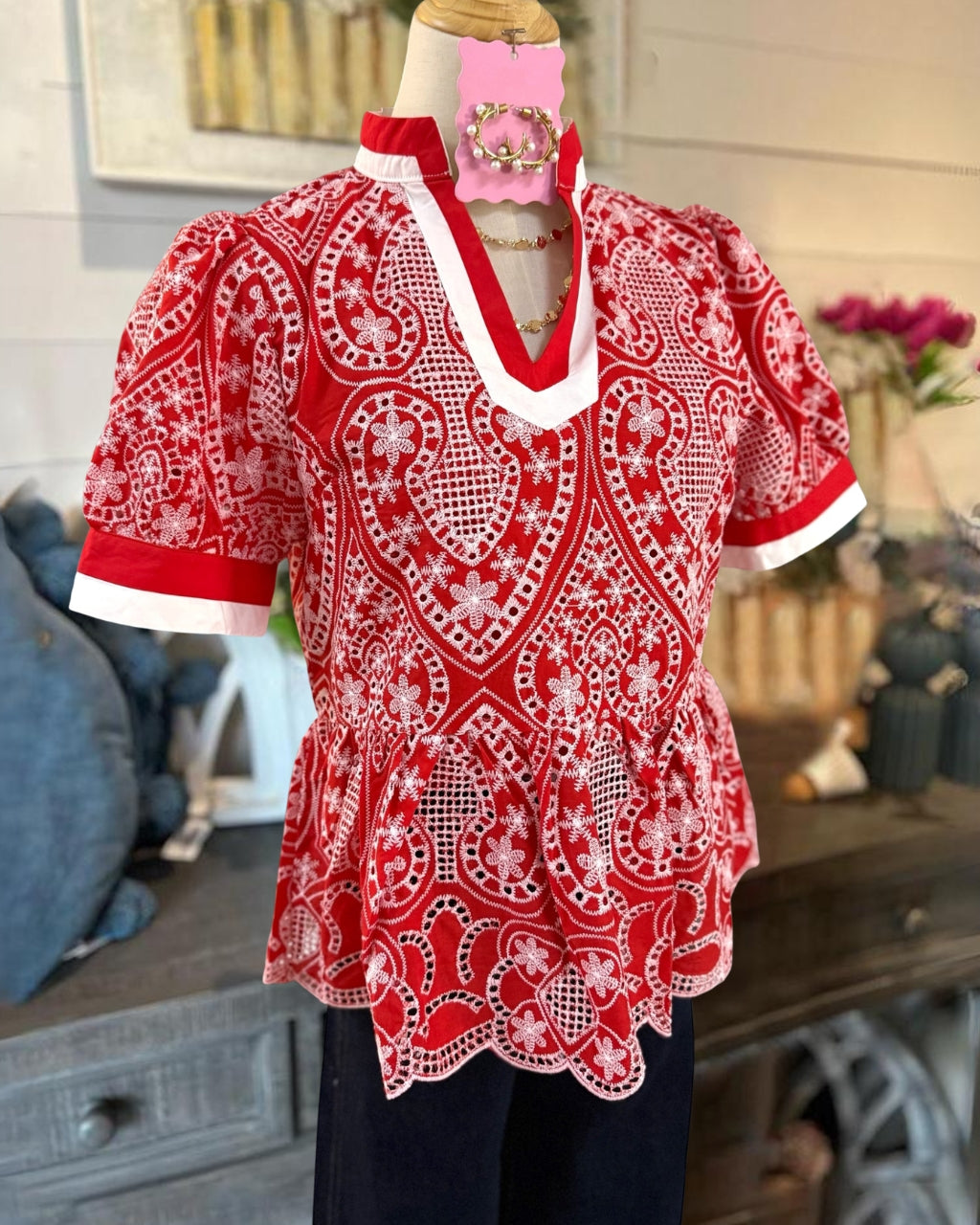 Embroidered Openwork Pattern Top
