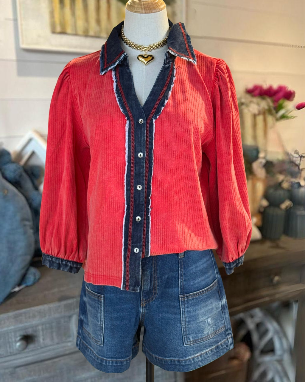 Corduroy Denim Patchwork Shirt