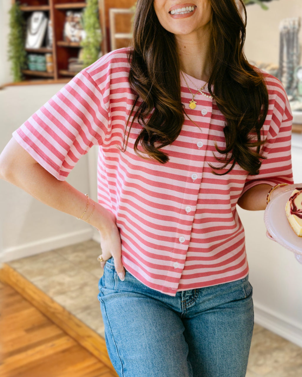Chic Striped Snap-Button Top