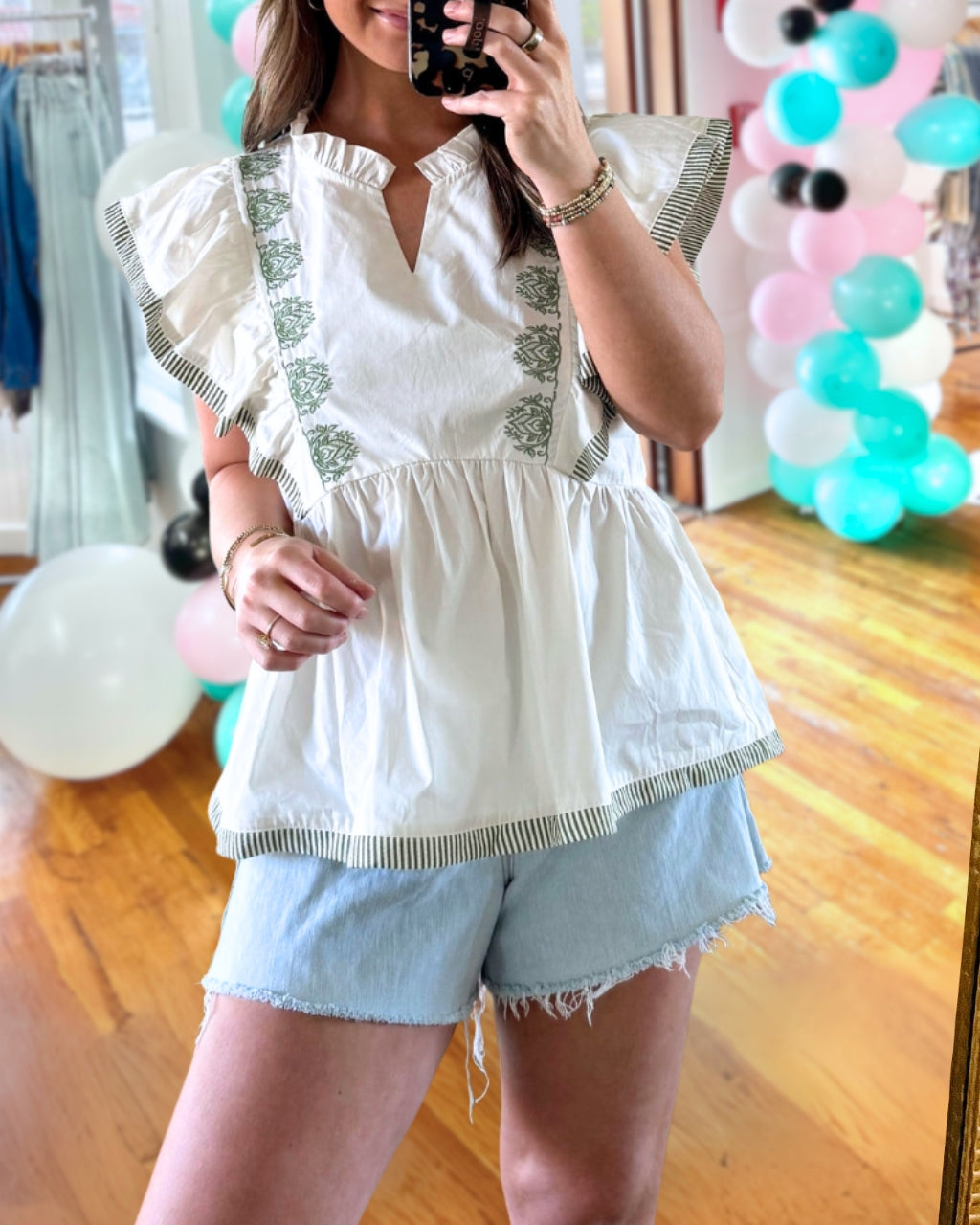 Ruffled Sleeves Embroidered top