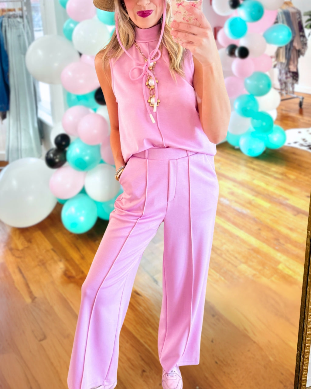 Chic Mock-Neck Sleeveless Set