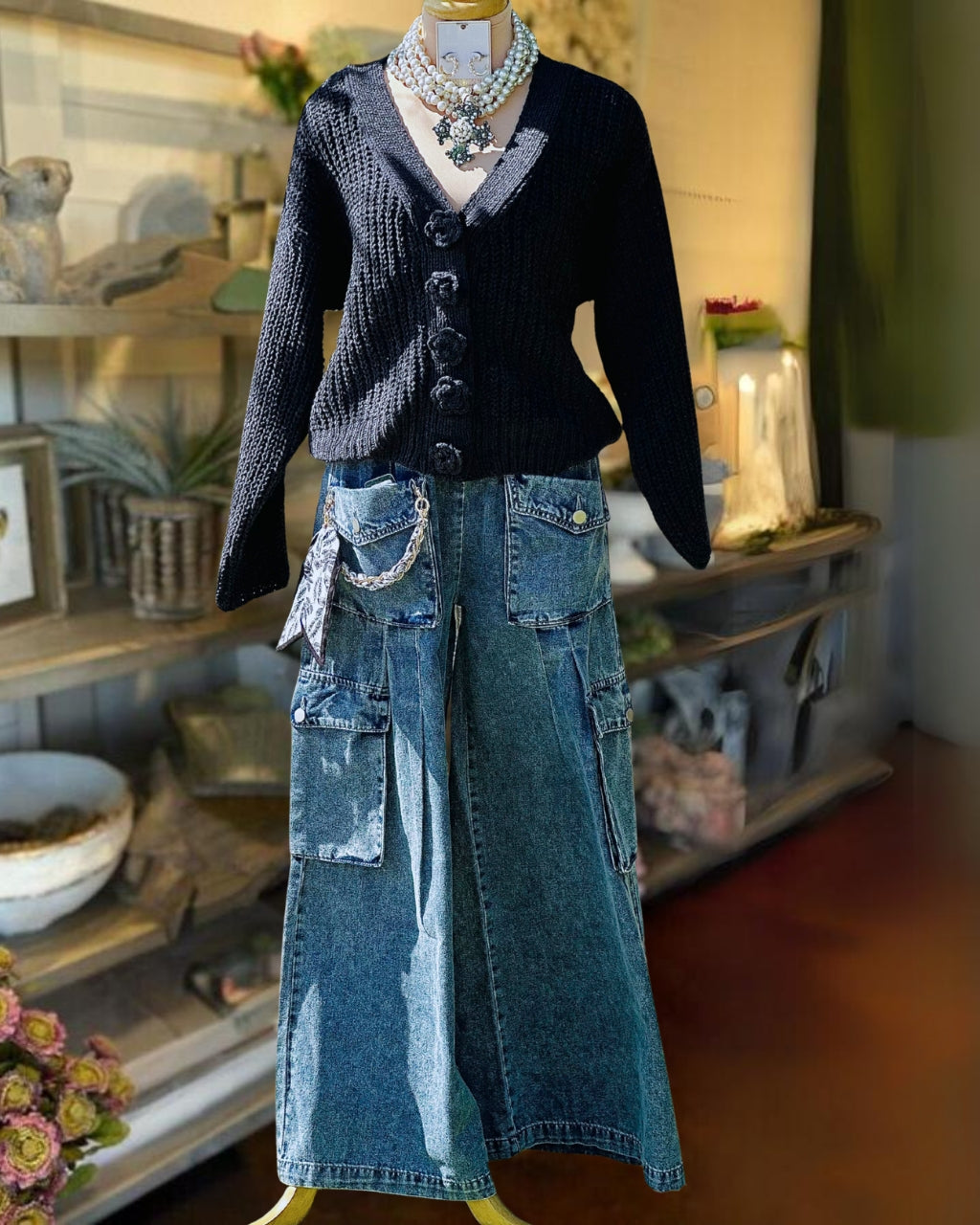Multi-Pocket Wide-Leg Jeans