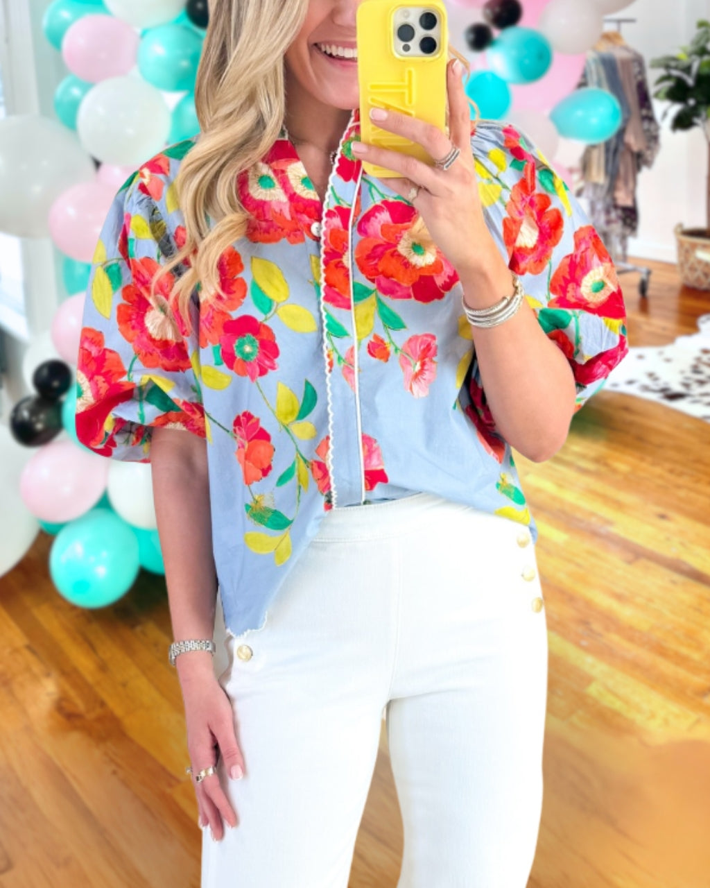 Floral Poplin Puff Sleeve Shirt