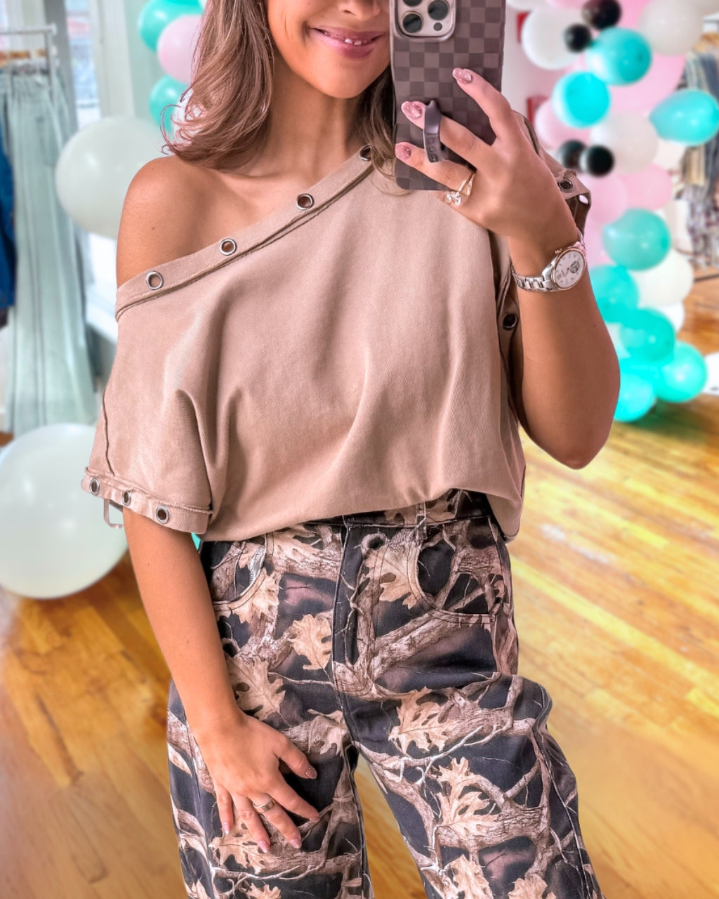 Chic Riveted Off-Shoulder Top