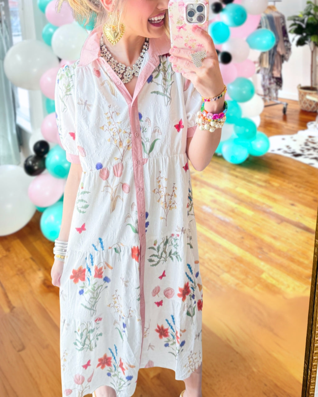 Floral Poplin Print Shirt Dress