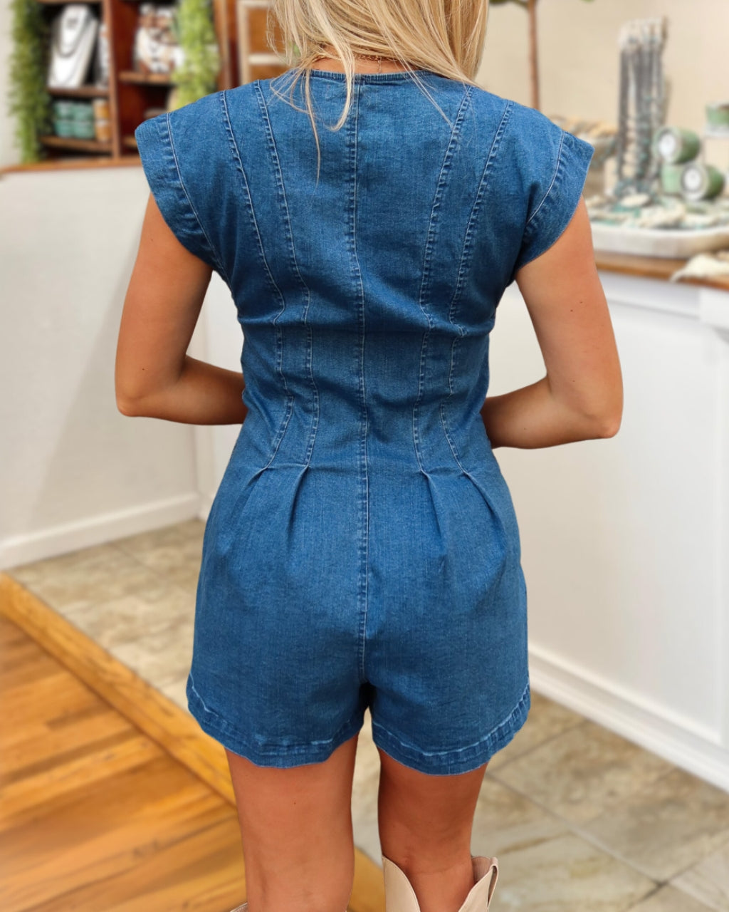 Front-button V-neck Denim Jumpsuit