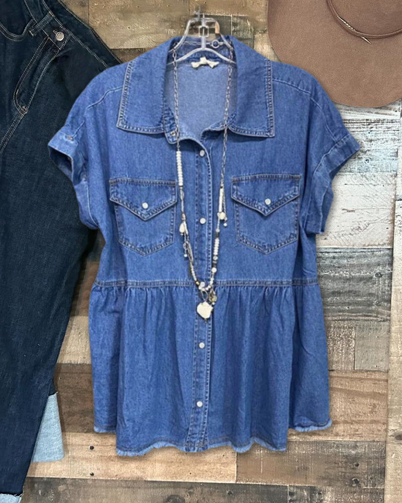 Denim Button Down Short Sleeve Shirt