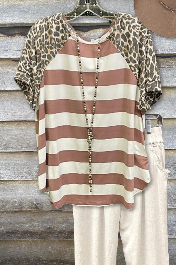 Leopard + Stripe Print Tee