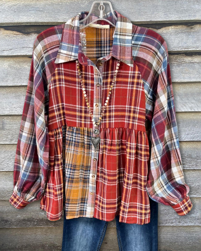 Patchwork Plaid Babydoll Shirt
